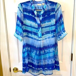 Chico's Size 0, same as  4/6, Faux Tie Dyed Blue 3/4 Sleeve Tunic.